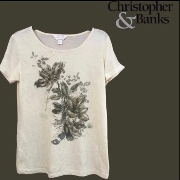 Neutral summer tee with floral and sequin decor by Christopher & Banks - Picture 5 of 6